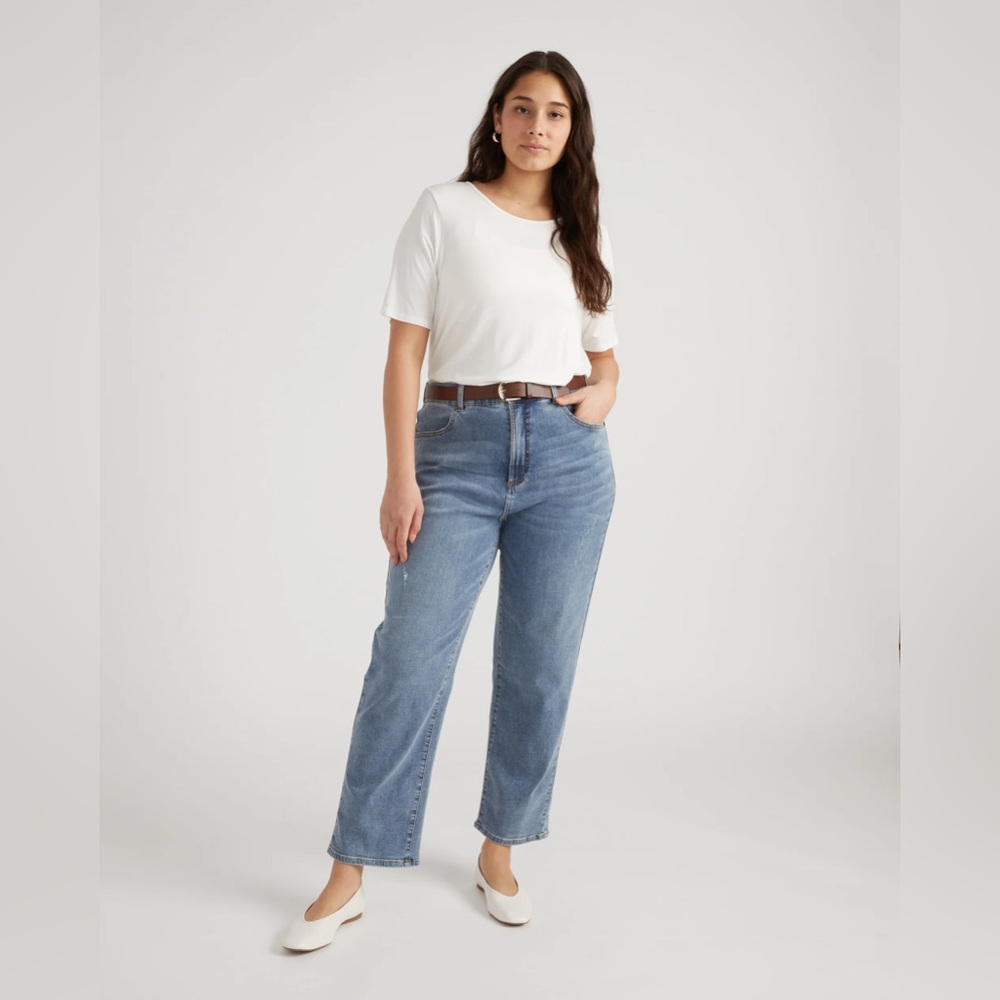 Universal Standard Ella High Rise Straight Leg Jean Distressed Washed Indigo 3XS